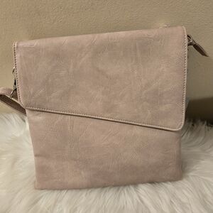 S.Q Luna Crossbody Handbag Nude Pink With Zipper & Pockets Flap Magnetic